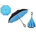 Inverted Reverse Windproof Umbrella,Euow Double Layer Waterproof Straight Umbrella UV Protection Folding Umbrellas for Car and Outdoor Use With C-Shaped Handle and Carrying Bag