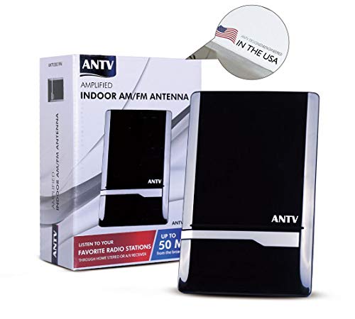 ANTV Radio Antenna, Indoor Amplified FM AM Antenna 50 Miles for Stereo Radio Audio Signals RF Broadcast Receiver Tuner, 6ft 75Ω FM Coaxial Cable and 6ft AM Cable