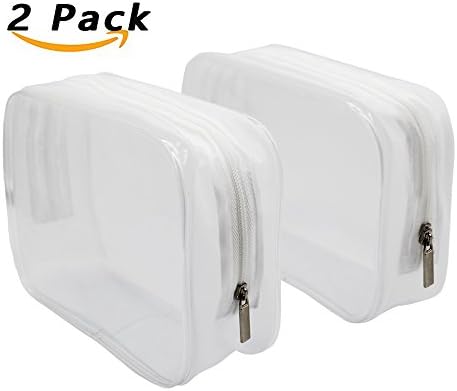 EL 2 Pack Clear Carry On Travel Toiletry Bag PVC Vinyl Zippered LuggageToiletry Carry Pouch Travel Cosmetic Makeup Bag (White) (white)