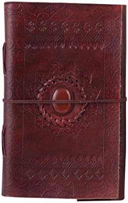 ALBORZ Antique Handmade Leather Embossed Stone Travel Journal, Diary for Men and Women , Leather Bound Refillable Notebook , Best Gift for Art Sketchbook , Size 9 x 5.5 inches