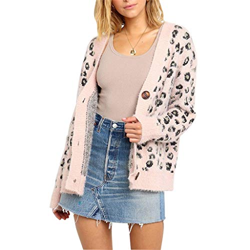 COM1950s Women Sweater Pullover Plus Size Women Knitted Leopard Long Sleeve V-Neck Sweater Cardigan