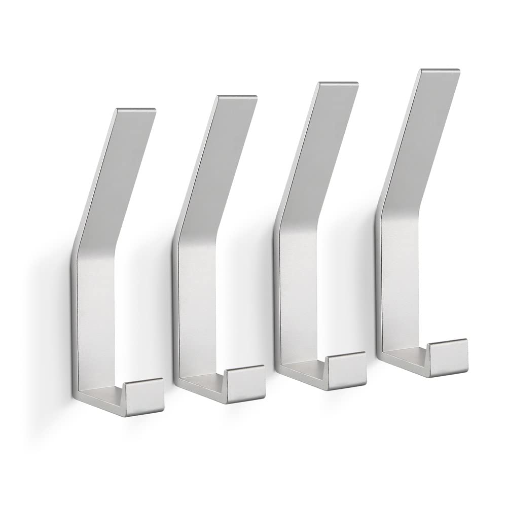 PDGROW Coat Hooks Wall Mounted, 4 Packs Wall Hooks for Hanging Clothes, Coat, Towel, Rope, Keys, Hats, Purse, Wall Hangers for Kitchen, Bathroom, Door, Cabinet, Hallways, Bedrooms (Silver)