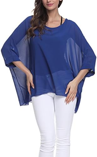 iNewbetter Womens Floral Print Batwing Sleeve Boho Blouse Chiffon Poncho Summer Tunic Tops