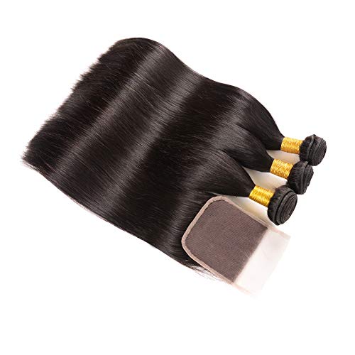 Huarisi-Brazilian-Virgin-Straight-Hair-with-Closure-Free-Part-3-Bundles-Short-Human-Hair-Weaves-4x4-Lace-Closure-Natural-Color-Double-Weft-12-14-16-and-10-Inches