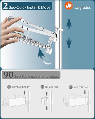 SEIRIONE Rustproof Shower Corner Caddy Organizer for Bathroom, 4 Adjustable Shelves with Tension Pole, for Bathtub Shampoo Accessories Storage Holder, 34 to 116 Inch Height, Silver