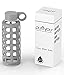 purifyou Premium 40/32 / 22/12 oz Reusable Glass Water Bottles with Time and Volume Markings, Non-Slip Silicone Sleeve & Stainless Steel Lid Insert, for Water, Milk, Fruit Juice (12oz Pastel Gray)