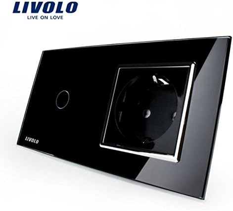 Livolo Black Glass Touch Switch With EU Wall Socket VL-C701-12/VL-C7C1EU-11