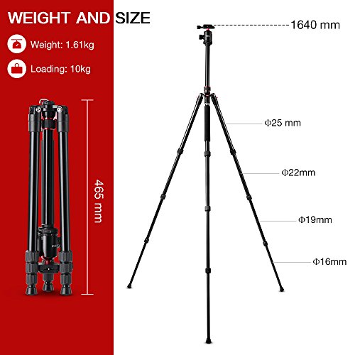 Tycka-Lightweight-65-Aluminum-Travel-Tripod-TK101-360-Panorama-Ball-head-36mm-diam-10kg-Load-Capacity-New-Angle-Adjustment-Lock-and-Twist-lock-Comfortable-and-Easy-to-Use-for-Camera-Camcorder