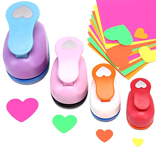 Heart Shaped Hole Punch - Buytra Scrapbook Paper Punchers, 4 PCS 5/8 Inch 1 Inch 3/2 Inch 2 Inch Punches with 10 PCS Colored Adhesive Card Stock, Paper Punches for Card Making DIY Albums Photos - Thumbnail 7