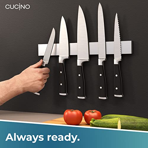 Cucino Knife Holder, Magnetic Adhesion Included 3M VHB adhesive tape – magnetic strip, self-adhesive for wall mounting, no drilling, 40 cm magnetic knife strip for kitchen, office and workshop