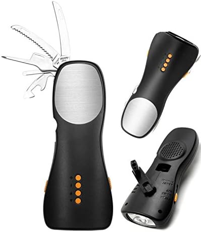 iRonsnow IS-068 Emergency Hand Crank Dynamo LED Flashlight FM Radio with Swiss Knife Tool kit, 1800mAh Power Bank for Smart Phone, SOS Alarm (Black)