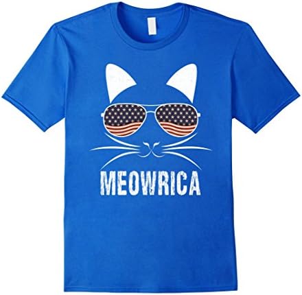Mens "Meowrica" Patriotic Cat T-Shirt 2XL Royal Blue