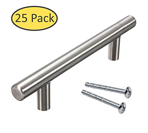 TAT 95456-25T Solid Stainless Steel Cabinet Hardware Euro Style Bar Handle Pull - 3 3/4" Hole Centers, 5-7/8" Overall Length - 25 Pack