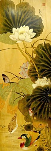 BNQJ-100% Hand Painted Chinese Brush Painting Animal Mandarin Ducks Play Lotus Handcraft Artwork Wall D¨¦cor 24.8"Wx70.9"Hx0.59"T