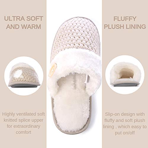 Women\'s Cozy Memory Foam Slippers Plush Fleece Lined House Shoes Indoor, Outdoor Anti-Skid Rubber Sole Slippers Women\'s House Shoe (Beige, Medium 7-8)