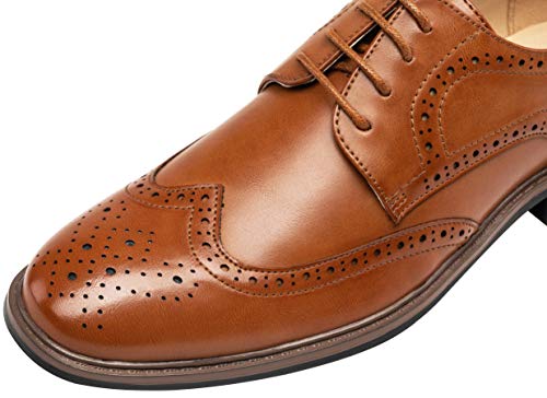 VEPOSE Men's Dress Shoes Classic Brogue Oxford Business Wingtip Shoes(10,Brown)