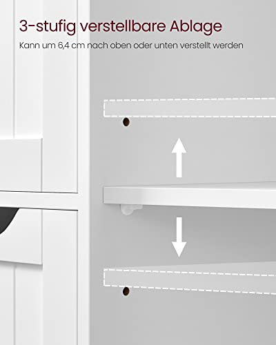 VASAGLE Bathroom Cabinet, Slim Bathroom Cabinet, Wooden Side Cabinet, Chest of 4 Drawers, Cupboard, Door, Adjustable Shelf, Living Room, Kitchen, Hallway, Deep, Freestanding | LHC41W Side Cabinet Chest of Drawers with Cupboard Door Adjustable Shelf 30 x 55 x 82 cm White