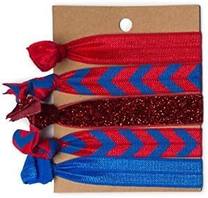 Banded2gether Women Girl Accessories 5pc Red Blue Elastic Band Hair Ties 4119