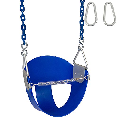 Swing Set Stuff Highback Half Bucket (Blue) with 5.5 Ft. Coated Chain and SSS Logo Sticker