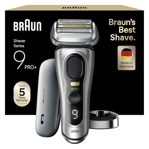Braun Series 9 Pro+ Rasierer Herren Elektrisch, Elektrorasierer mit 5 Pro Rasierelementen, Langhaarschneider, Rasierer-Ladeetui PowerCase, 60 Min Lauf