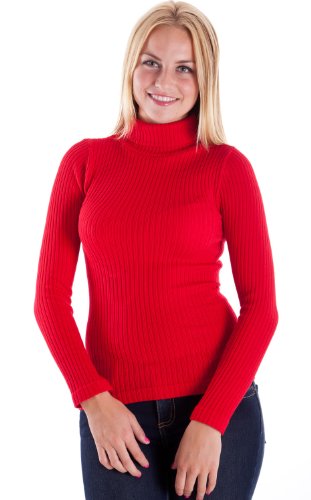 Ladies Red Seamless Ribbed Long Sleeve Turtleneck Top, Online Clothing Store