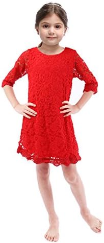Lilytots Rustic Flower girls Lace Vintage Wedding Party Dress With Sleeves (3T, Red Short)
