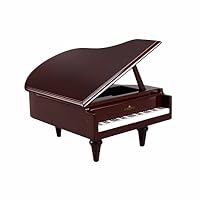Art Lins Kiki Miniature Grand Piano Wind Up Music Box with Ring Holder, Wooden Case (Burgundy)