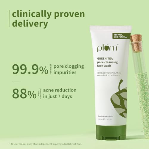 Plum Green Tea Pore Cleansing Face Wash For Oily and Acne Skin Clean Dirt Pollution For Clear Skin 100% Vegan, 100 ml