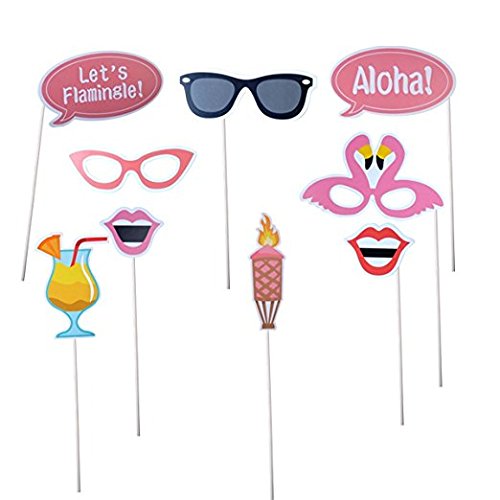 Photo Booth Props DIY Flamingo Kit 21 piece Hawaii Holiday Photobooth Dress-up Accessories & Beach Party Favors Summer Festivals Celebrations