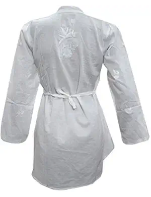 Mogul Women's White Cotton Hand Embroidered Tunic Top Kurti Blouse