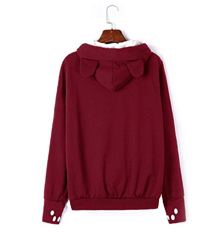 Womens Unisex Big Kangaroo Pouch Hoodie Cat Ear Long Sleeve Pet Dog Holder Carrier Sweatshirt, Red, XXX-Large