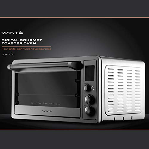 Viante Digital Convection Toaster Oven | Bakes, Broils, Toasts, Defrosts, Cooks Pizza, Bakes Cookies, Keeps Food Warm | Rottisserie Feature | Brushes Stainless Steel Body | Digital Control and LCD Screen - Thumbnail 4