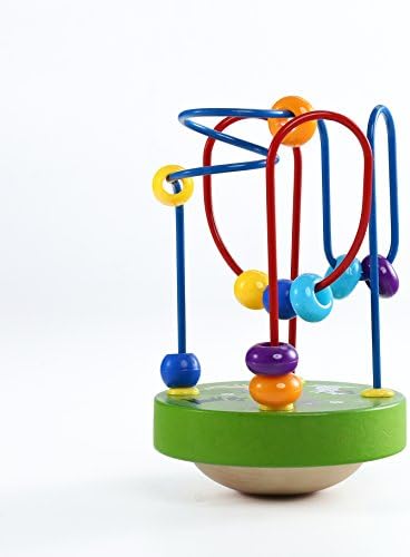 lulufan Kid's Bead Maze Puzzle with Wooden Tumbler Base Toddlers Roller Coaster Track Preschool Educational Learning Toy Kit (green)