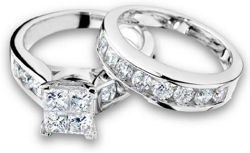 Princess Cut Diamond Engagement Ring and Wedding Band Set 1/2 Carat (ctw) in 10K White Gold