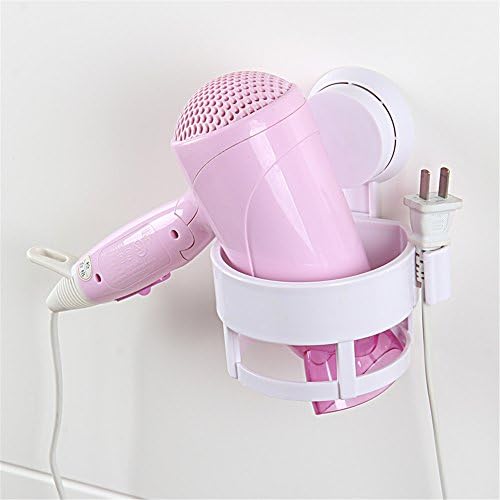Premium Bathroom Wall Sucker Plastic Hair Dryer Holder Practical Wall Mount Hang Shelf Bathroom Accessories Set Convenient Households Rack (White)