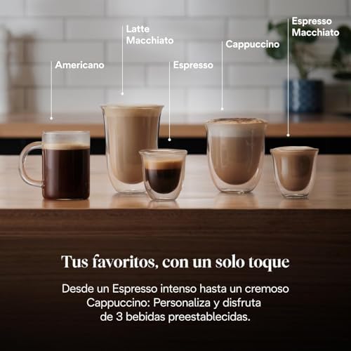 Perfetto La Specialista Arte, Máquina de Café Espresso y Cappuccino con Bomba, Máquina de Café en Grano, 3 Recetas Predefinidas, 8 Ajustes de Molienda, EC9155.MB, Metal/Negro