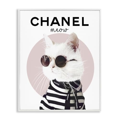 Stupell Industries 'Chic Kitty Cat Meow Glam Fashion Pink Circle', Framed Gicle…