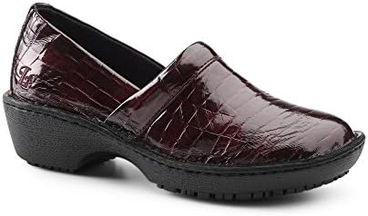Lila SureGrip Womens Bella Burgandy Croc Slip Resistant Work Clogs 6.5M