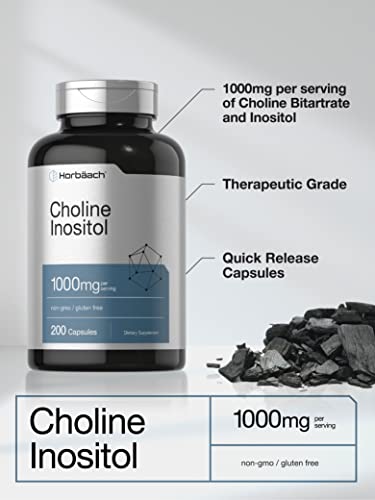 Horbaach Choline Inositol 1000 Mg, Sin Omg, Suplemento Sin Gluten - 200 Cápsulas