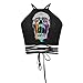 JomeDesign Women's Summer Halter Cross Hollow Boho Bandage Tank Camis Crop Top Vest,Skull,One Size