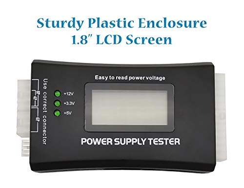 20/24 Pin ATX Computer PC Power Supply Tester for ATX/BTX/ITX/SATA/PCI-E/HDD/BYI Connectors, 1.8'' LCD Screen (Sturdy Plastic Enclosure) - Thumbnail 2