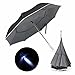 Reverse Umbrella, Veckle Reflective Piping Double Layer LED Car Reverse Folding Umbrella Windproof and UV Protection Hands Free Functional Straight Inverted Umbrella with Carrying Case, Grey