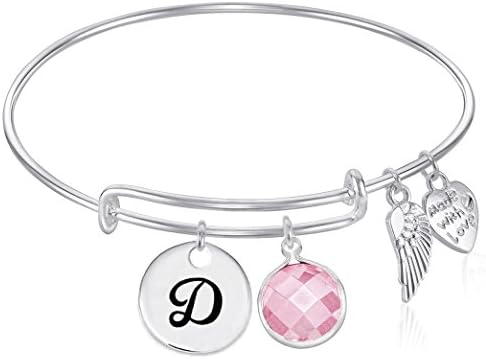 Initial Expandable Wire Bangle Bracelet with October Charm Gift Boxed (D)