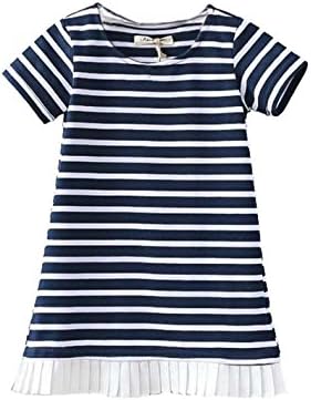 Jxsfly Summer Little Girls Casual Short Sleeve Stripe Dress 6-7 Years Stripe
