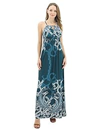 BENANCY Vestido largo de playa con cuello halter y estampado sin mangas para mujer