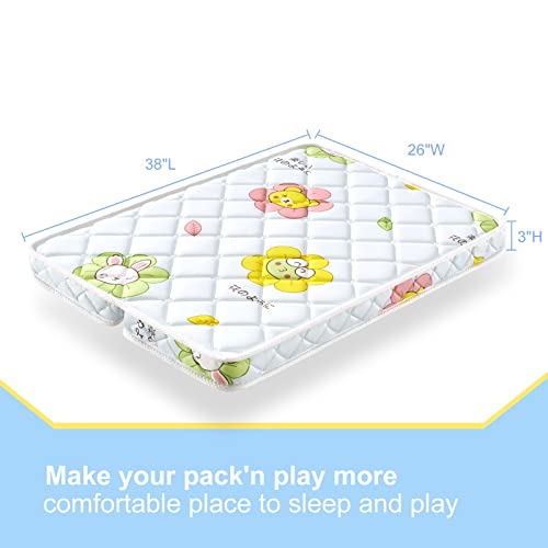 Foldable Pack and Play Mattress Topper 38" x 26" x3" Playpen Premium