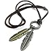 KONOV Vintage Angel Feather Pendant Leather Cord Mens Necklace Chain, Gold Silver Brown