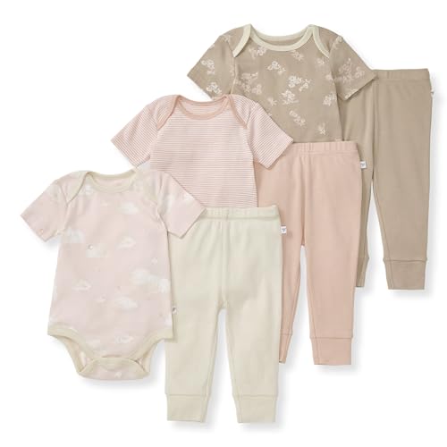 Burt Bees - 6Pk Baby Girl Organic Cotton Bodysuit & Pant Set, Ranunculus