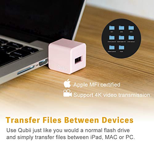 Flash Drive for iPhone, Auto Backup Photos & Videos, Photo Stick for iPhone, Qubii Photo Storage Device for iPhone & iPad【128GB - Pink】