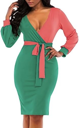 LAVENCHY Women Vogue Long Lantern Sleeve Waist Belt Sexy Slim Fit Fancy Skirt Dress